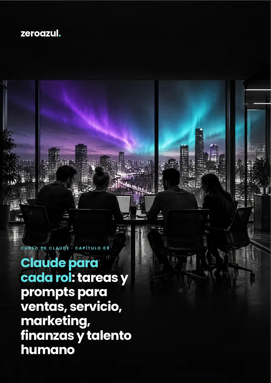 Portada del capítulo 9 del curso de Claude: Claude para cada rol: tareas y prompts para ventas, servicio, marketing, finanzas y talento humano